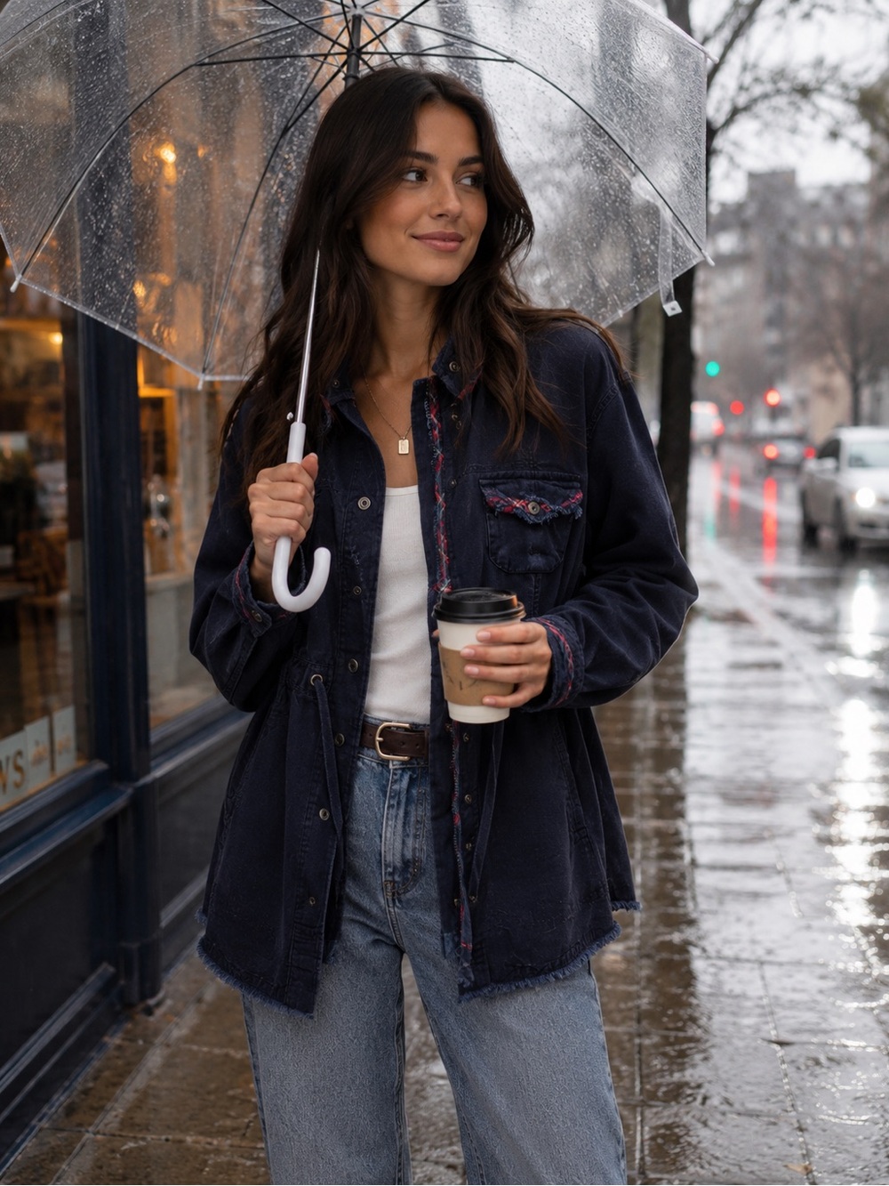 Free People Navy Utility Shacket with Contrast Trim